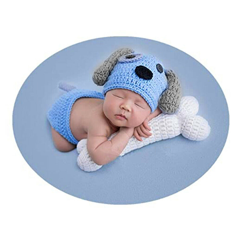 Cute Baby Hat Pants & Bone Set Crochet Knit Dog Costume Photo Photography Prop