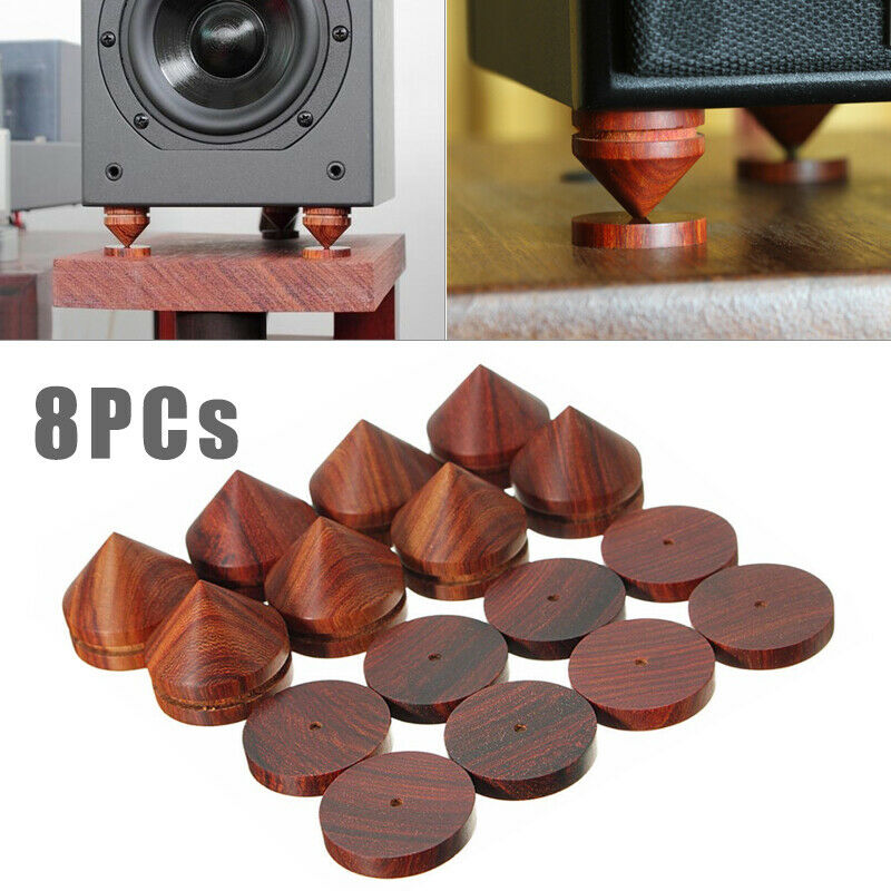 8Pcs Rosewood Speaker Isolation Feet Stand 23mm/0.91" Wooden Spikes + Base Pad