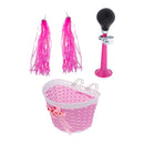 Girls Bicycle Air Hooter Horn Bell with Front Basket and Handlebar Streamer Pink