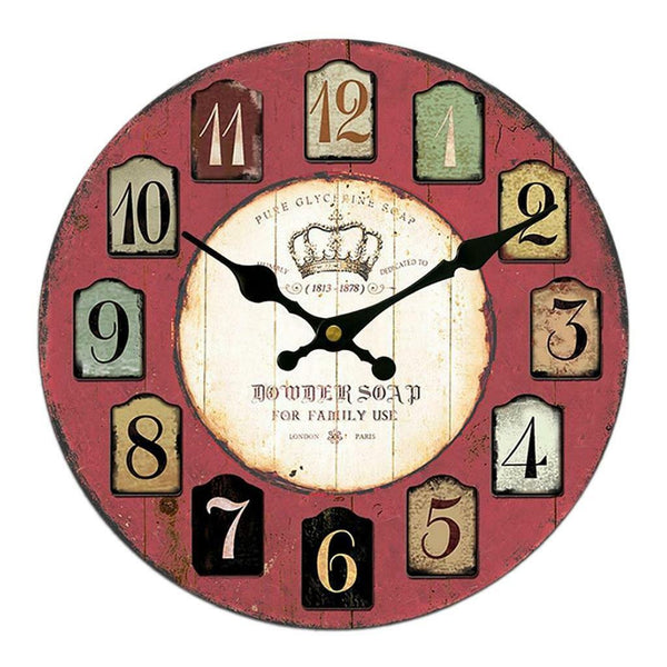Home Decor Wall Clock Retro Round Wood Shabby Chic Art Works Glycerine Soap