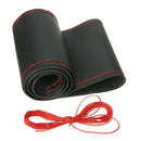 Black+Red PU Leather Warming Car Steering Wheel DIY Cover With Needles Thread.