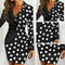 Wave Point Women Long Sleeve Lapel Stitching Formal Dress (Black M) A