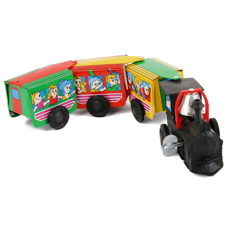 2pc Wind Up Steam Articulated Train Clockwork Tin ZigZag Express Collectible