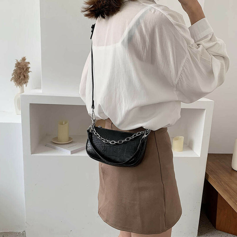 Stone Leather Shoulder Handbags Women Chain Armpit Messenger Bags (Yellow) A