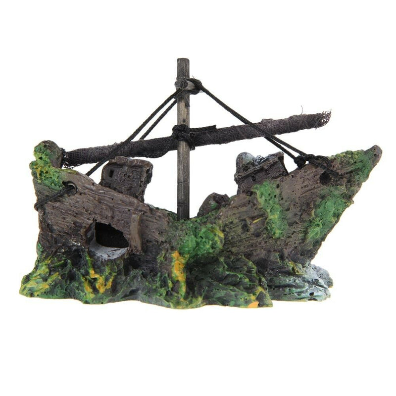 Fish Tank Decoration Cave Decor Sailing Boat Shipwreck Aquarium Sunk Ship