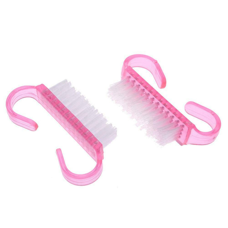 10pcs Nail Cleaning Brushes Pink Plastic Handle Dust Remover Manicure Tools A