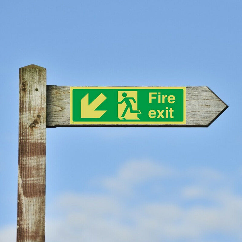 Photoluminescent Plastic Fire Exit Sign All Direction Arrows (Left Down) A