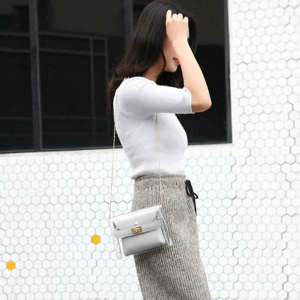2pcs Women Transparent Crossbody Bag Clutch Jelly Bag Shoulder Bag (Grey) A#S
