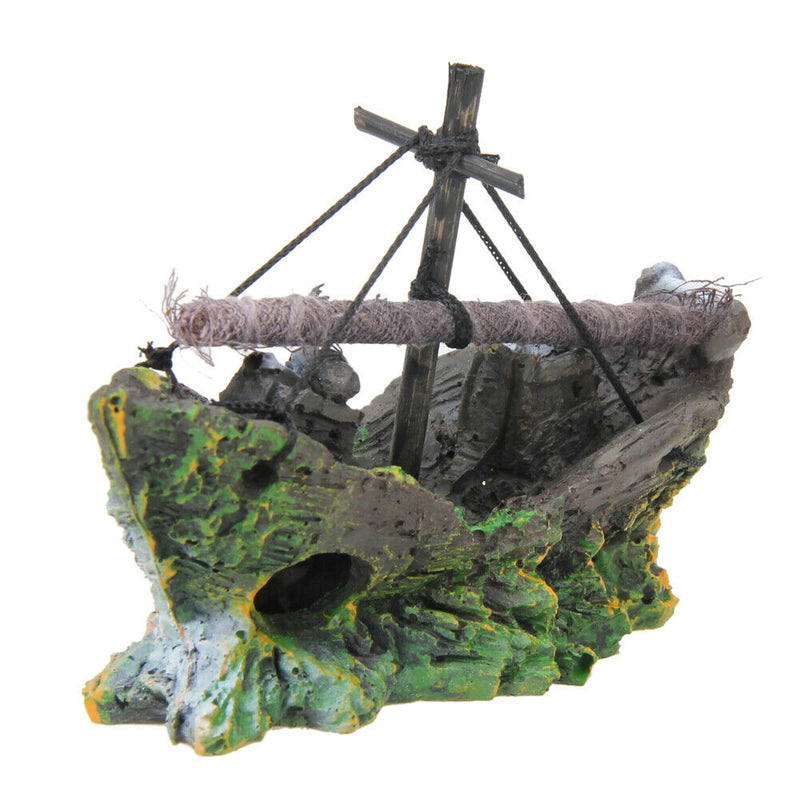 Fish Tank Decoration Cave Decor Sailing Boat Shipwreck Aquarium Sunk Ship