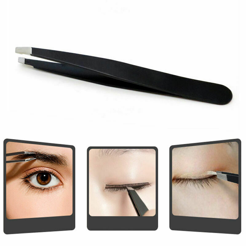 Professional Black Eyebrow Tweezers Hair Beauty Slanted Pro. Steel Stainles U2X0