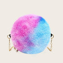 Small Round Messenger Bags Women Plush Shoulder Handbags (Gradient Blue) A