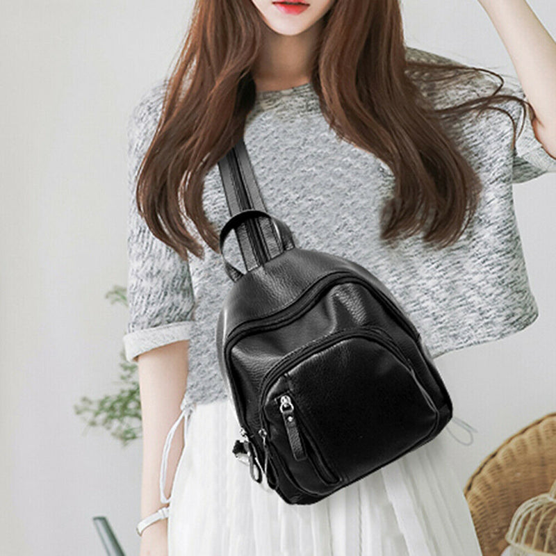 Claasic Women PU Leather Mini Preppy Chic Backpack Casual School Bag