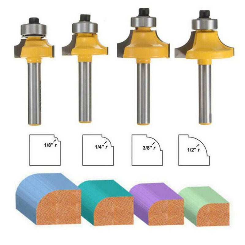 4pcs 1/4" Shank Round Over Router Bits Corner Rounding Edge-Forming Edging Bits