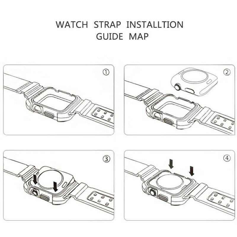 For Watch iWatch 42mm Protective Rugged Case Strap Band Black Series FT