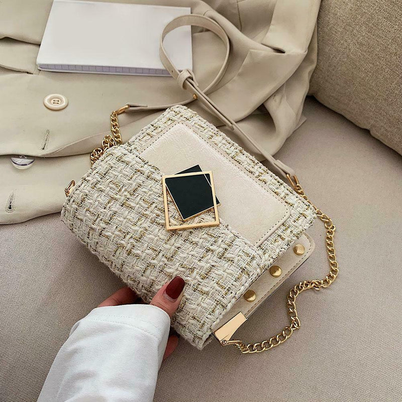 Fashion Woolen Messenger Bags Women Leather Retro Shoulder Handbag (White) A