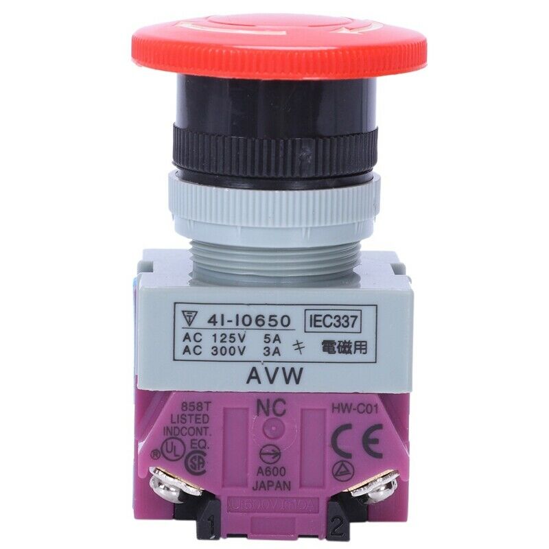 AC 600V 10A Red Mushroom Emergency Stop Push Button Switch 22mm NO NC Y9S3