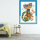 Stamped Cross Stitch Kit Colorful Cat Pattern for Beginner Kids 11CT 32x42cm