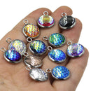 5Pcs 12mm stainless steel mermaid fish scale charms round pendants for DIY OZ