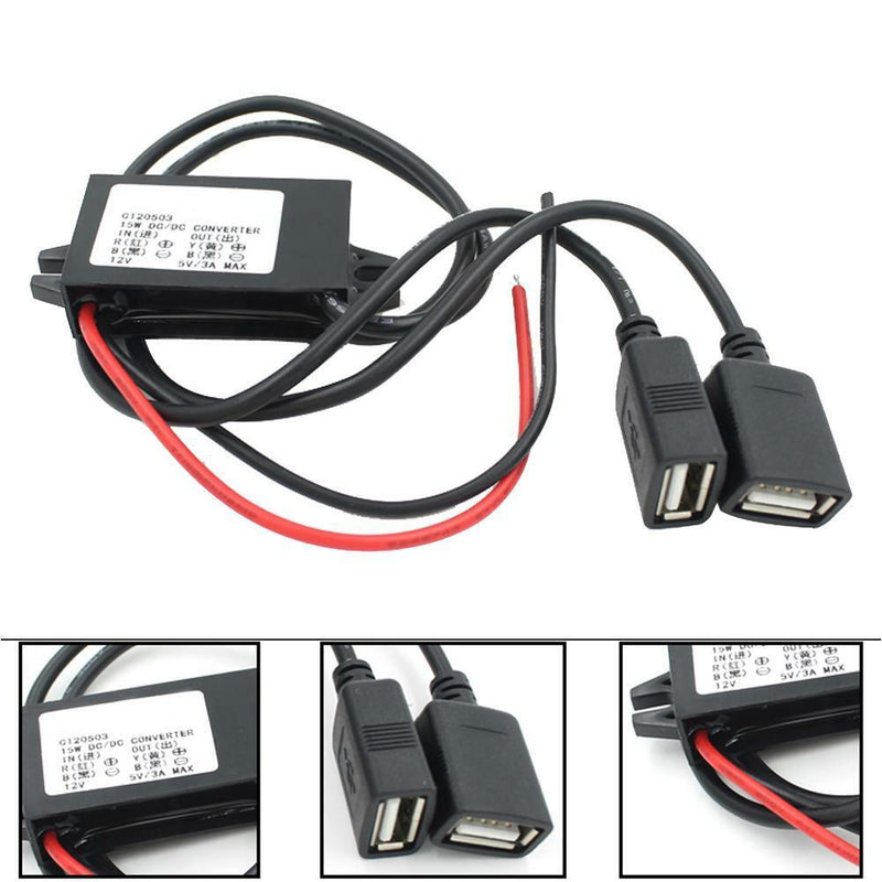 Inverter DC 12V to 5V 3A Dual USB Auto Power Regulator step-down