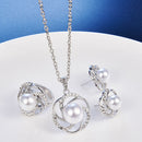 Fashion Imitation PearlCrystal Jewelry SetNecklace Earrings Rings Women GiftSEAU