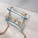 Women PVC+PU Chain Bag Transparent Clear Tote Shoulder Crossbody Handbag Ba