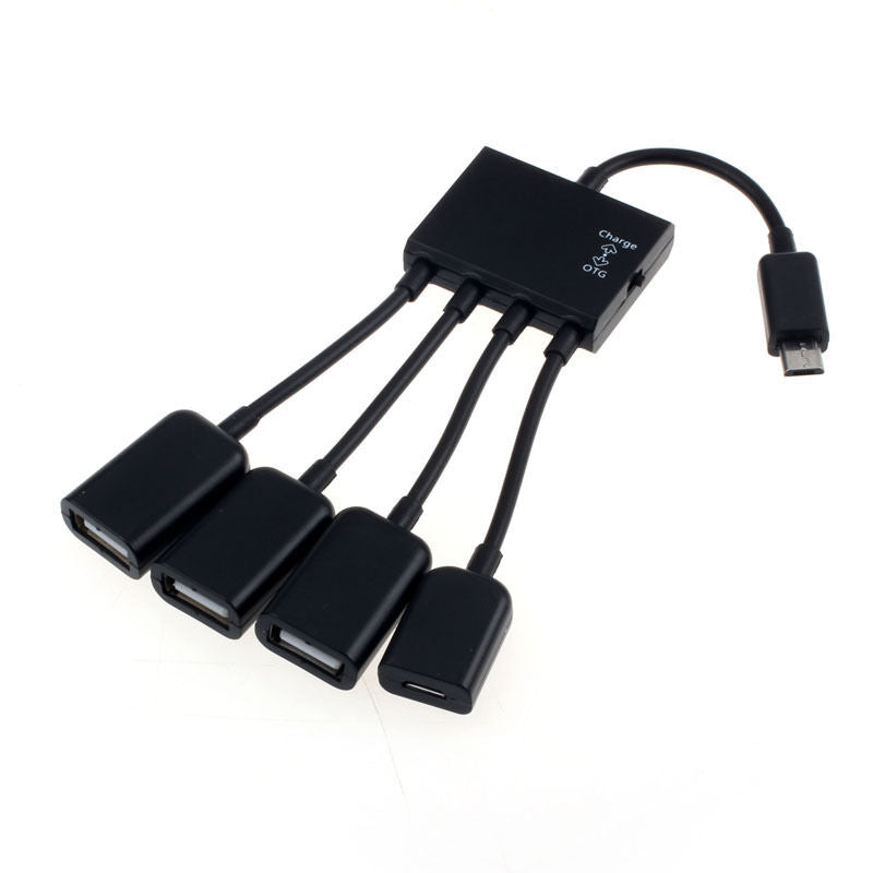 Black 4 Port Micro USB Power Charging OTG HUB Cable For Smartphone Table Tide