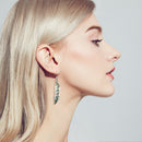 Retro Turquoise Feather Drop Earrings Ethnic Style Ear Hook Women Jewelry