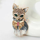 Fashion Crystal Cat Animal Brooch Breastpin Lapel Collar Pin Women Cute Jewelry