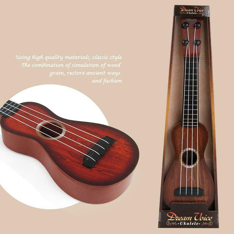 Simulation Wood Grain Ukelele Guitar Toys Kids Musical Instrument (Brown)