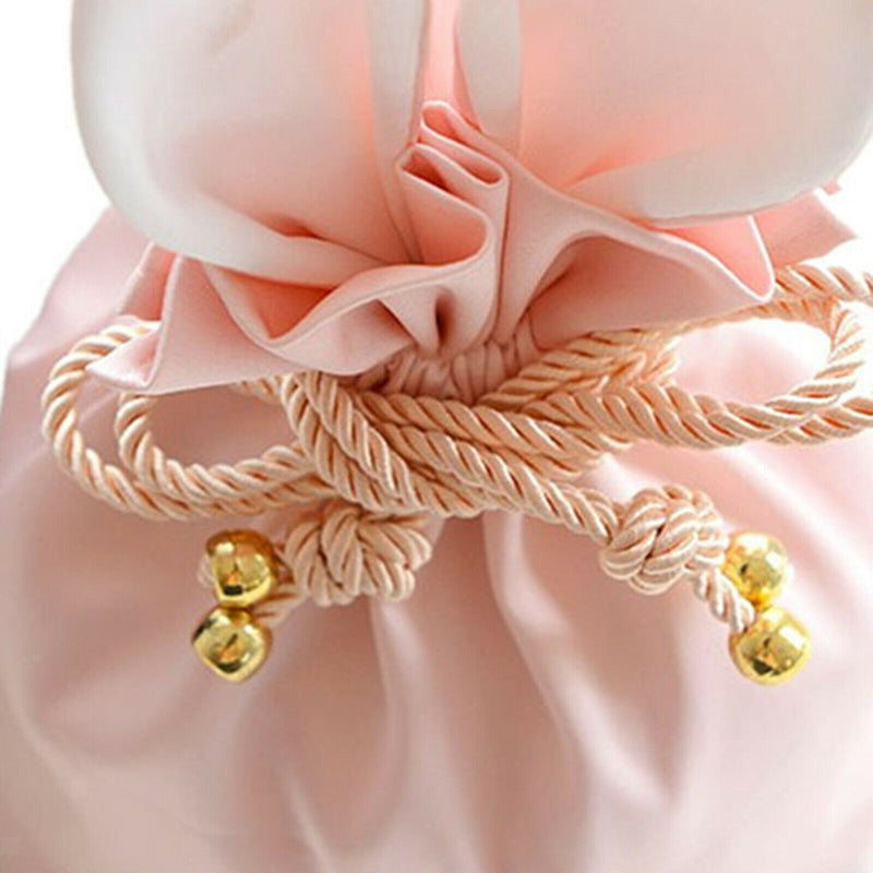 Pink Silk Fabric Bunny Storage Bag with Drawstring, 7.87x2.76x10.63 inch