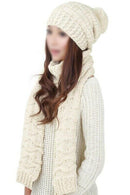 Women's Winter Knitted Scarf and Hat Set Thicken Skullcaps-white A7N8