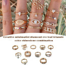 11pcs/set Rhinestone Leaf Eye Ring Women Geometric Knuckle Rings Jewelry
