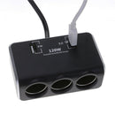 3 Sockets Cigarette Lighter Quick Charge 3.0 Car Charger Splitter Adapter Black