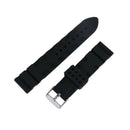 Black Silicone Rubber Watch Bracelet Band Curved Stainless Steel Clasp Wate