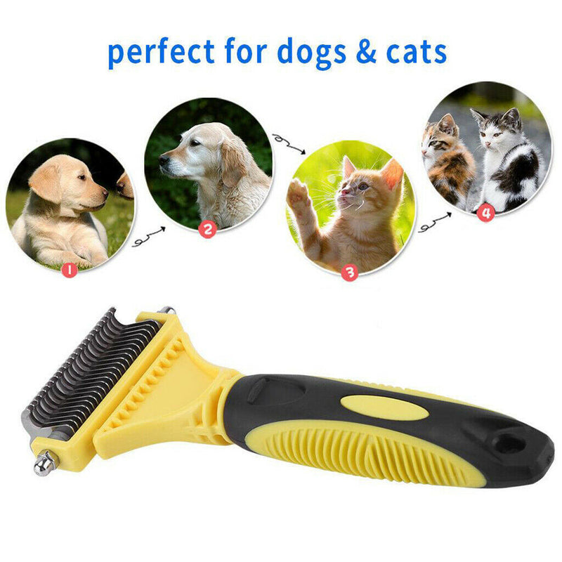 Pet Undercoat Rake - 2 Sided Dematting Tool for Dogs and Cats - Safe Grooming &