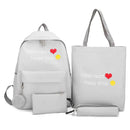 4pcs/set Letter Print Canvas Women Backpack Travel Schoolbag Totes (Grey) A