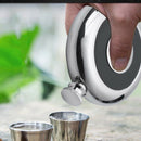 Round Stainless Steel Pocket Flask With Build-In Shot Glass 5Oz Hip Flask M P1X9