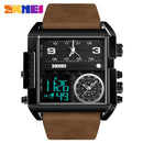 SKMEi Men'S Quartz Watch Waterproof Leather Strap Square Large Dial Date Lu
