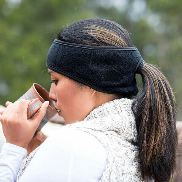 Winter Thermal Fleece Ponytail Headband Ear Cover Ear Warmer Head Wear Black