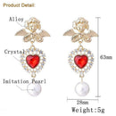 Red Hearts Imitation Pearls Fairy Flying Angel Drop Earrings Dangle Pendant