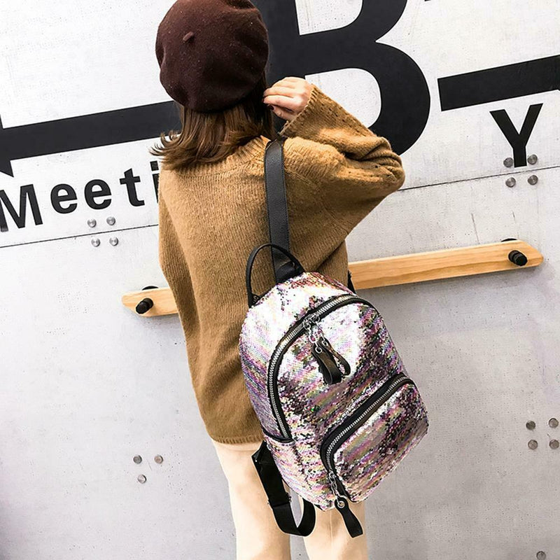Glitter Backpack Women Sequin Travel Shoulder Bags Girls School Bags (Pink)