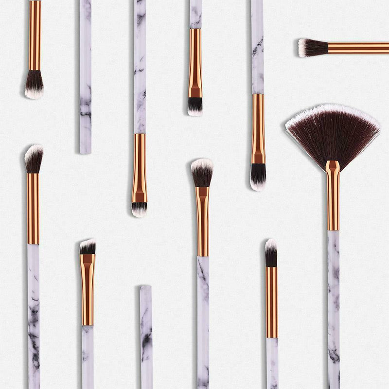 10pcs Marble Pattern Makeup Brushes Set Eyebrow Eyelash Blending Tools