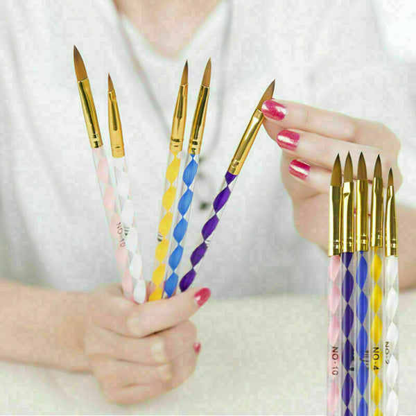 5x Acrylic Nail Art UV Gel Carving Pen Brush Liquid No.4 W8P0 8 DIY 6 10 Po L3T0