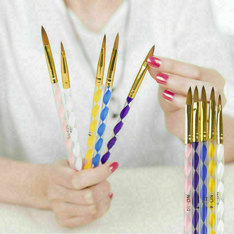 5x Acrylic Nail Art UV Gel Carving Pen Brush Liquid No.4 W8P0 8 DIY 6 10 Po L3T0