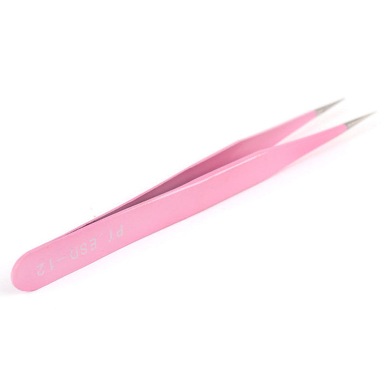 Steel Pink Btraight + Bend Tweezer for Eyelash Extensions Nail Art Nippers3C