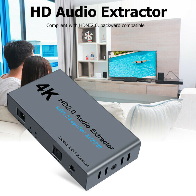 E12A 4K HDMI 2.0 Splitter 1 In 2 Out with SPDIF + 3.5mm Audio Extractor
