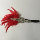 Fascinator 1920s  Stretch Feather Headband Woman Crystal Hairband Red