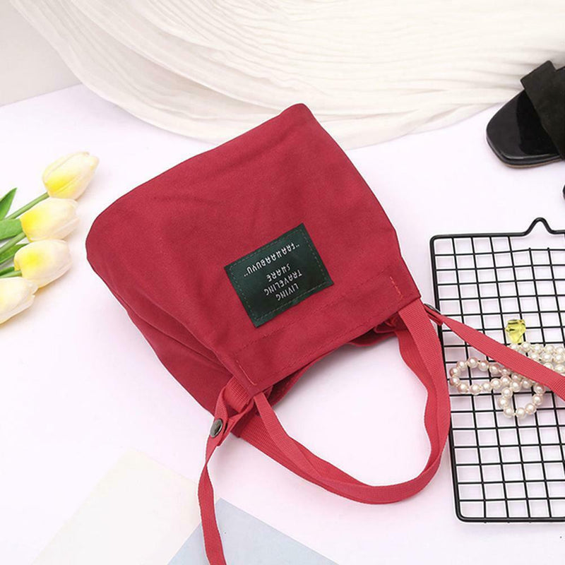 Letter Print Shoulder Bucket Handbags Women Canvas Crossbody Bags (Red) A