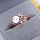 Fashion Zircon Crystal Leaf Flower Crystal Finger Open Rings Women Jewelry Gift