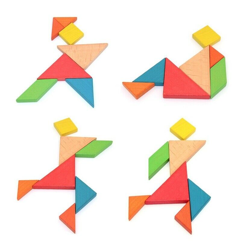 Colorful Wooden Tangram for Kids Seven Geometric Shapes Pieces Puzzle Educa V4L9